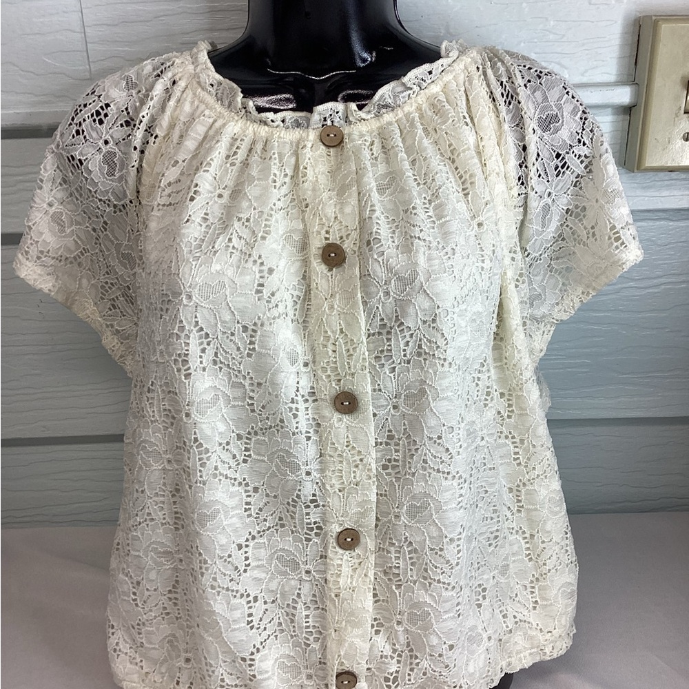 Elegant Cream Lace Button-Up Top.26